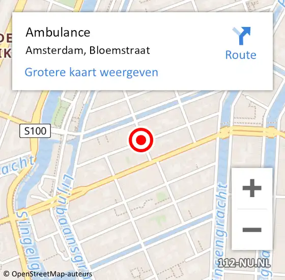 Locatie op kaart van de 112 melding: Ambulance Amsterdam, Bloemstraat op 8 februari 2019 13:59