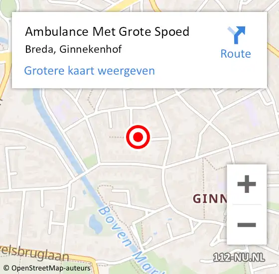 Locatie op kaart van de 112 melding: Ambulance Met Grote Spoed Naar Breda, Ginnekenhof op 8 februari 2019 14:00