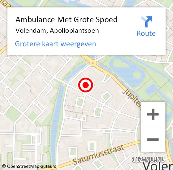 Locatie op kaart van de 112 melding: Ambulance Met Grote Spoed Naar Volendam, Apolloplantsoen op 8 februari 2019 14:07