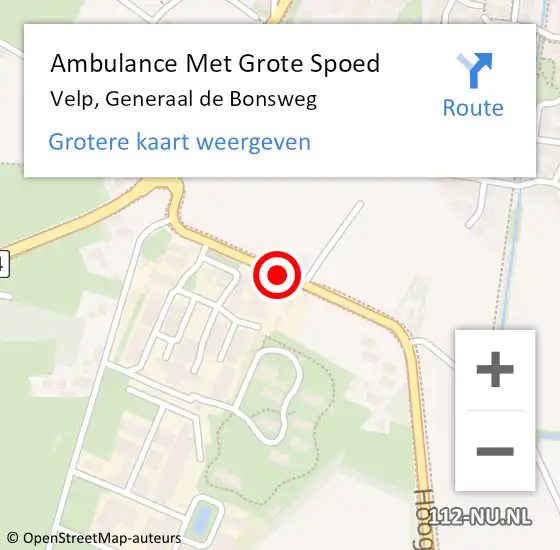 Locatie op kaart van de 112 melding: Ambulance Met Grote Spoed Naar Velp, Generaal de Bonsweg op 8 februari 2019 14:45