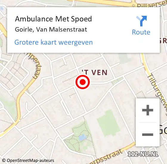 Locatie op kaart van de 112 melding: Ambulance Met Spoed Naar Goirle, Van Malsenstraat op 8 februari 2019 15:58