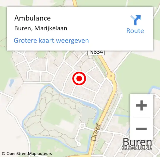 Locatie op kaart van de 112 melding: Ambulance Buren, Marijkelaan op 8 februari 2019 16:11