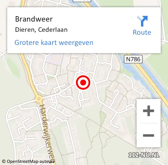 Locatie op kaart van de 112 melding: Brandweer Dieren, Cederlaan op 8 februari 2019 17:12