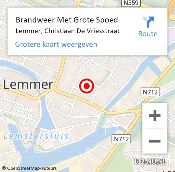 Locatie op kaart van de 112 melding: Brandweer Met Grote Spoed Naar Lemmer, Christiaan De Vriesstraat op 8 februari 2019 18:06