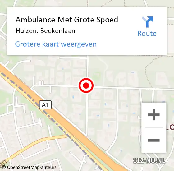 Locatie op kaart van de 112 melding: Ambulance Met Grote Spoed Naar Huizen, Beukenlaan op 26 september 2013 10:36