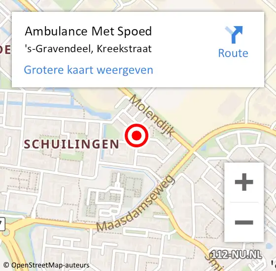 Locatie op kaart van de 112 melding: Ambulance Met Spoed Naar 's-Gravendeel, Kreekstraat op 8 februari 2019 19:43