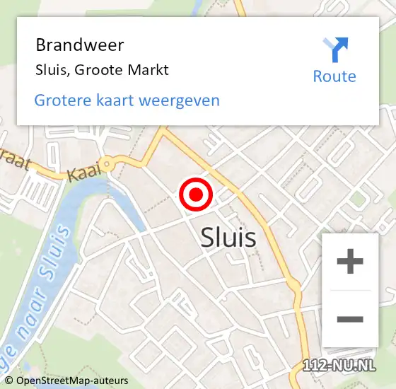 Locatie op kaart van de 112 melding: Brandweer Sluis, Groote Markt op 8 februari 2019 20:04