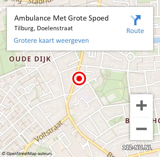 Locatie op kaart van de 112 melding: Ambulance Met Grote Spoed Naar Tilburg, Doelenstraat op 8 februari 2019 21:56