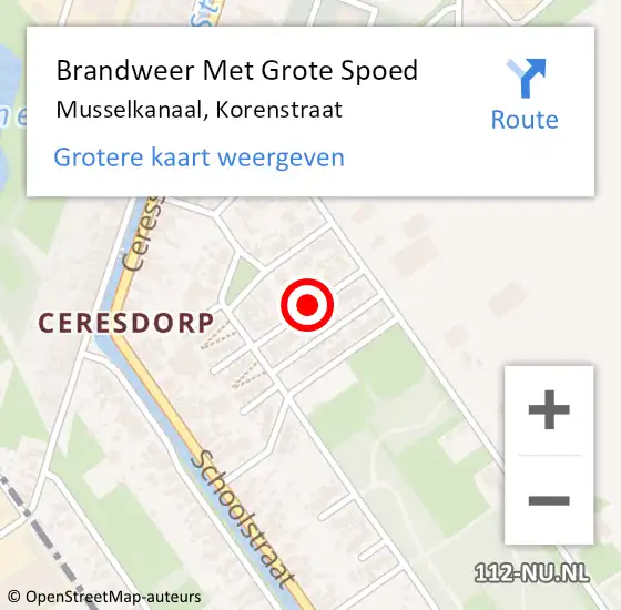 Locatie op kaart van de 112 melding: Brandweer Met Grote Spoed Naar Musselkanaal, Korenstraat op 8 februari 2019 22:45