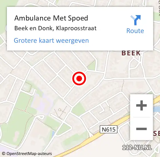 Locatie op kaart van de 112 melding: Ambulance Met Spoed Naar Beek en Donk, Klaproosstraat op 9 februari 2019 03:12