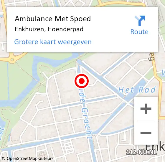 Locatie op kaart van de 112 melding: Ambulance Met Spoed Naar Enkhuizen, Hoenderpad op 9 februari 2019 05:30