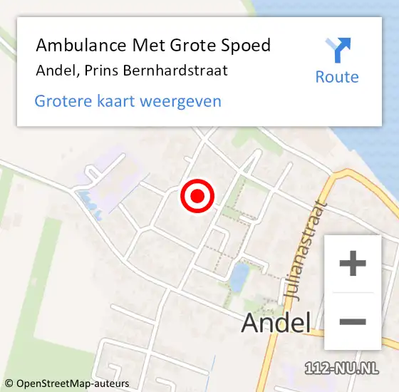 Locatie op kaart van de 112 melding: Ambulance Met Grote Spoed Naar Andel, Prins Bernhardstraat op 9 februari 2019 06:18