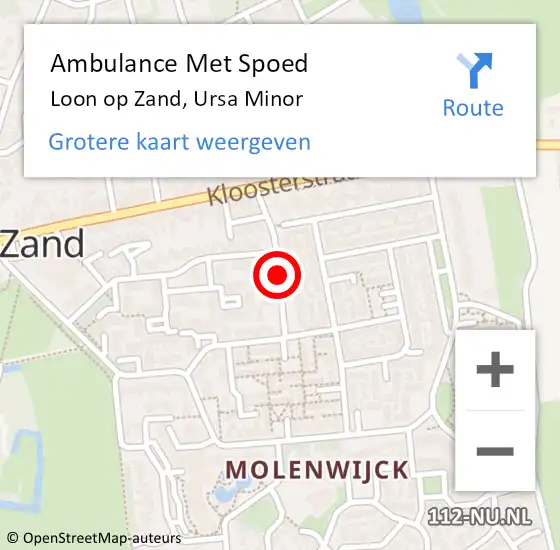 Locatie op kaart van de 112 melding: Ambulance Met Spoed Naar Loon op Zand, Ursa Minor op 9 februari 2019 08:17