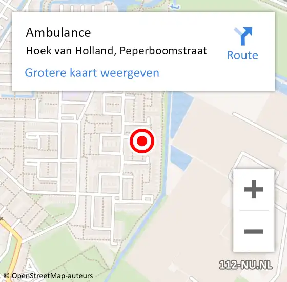 Locatie op kaart van de 112 melding: Ambulance Hoek van Holland, Peperboomstraat op 9 februari 2019 10:56