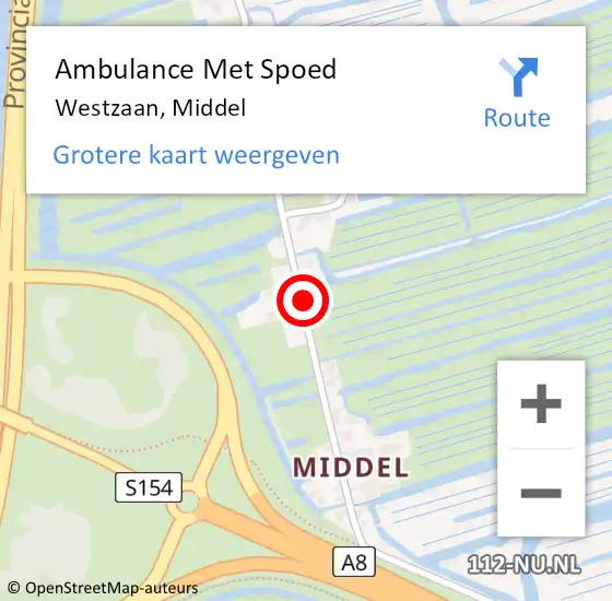 Locatie op kaart van de 112 melding: Ambulance Met Spoed Naar Westzaan, Middel op 9 februari 2019 11:02