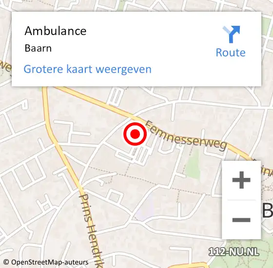 Locatie op kaart van de 112 melding: Ambulance Baarn op 9 februari 2019 11:17