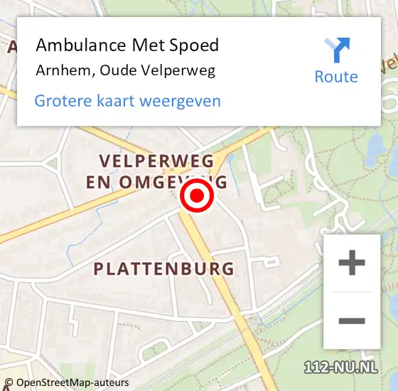 Locatie op kaart van de 112 melding: Ambulance Met Spoed Naar Arnhem, Oude Velperweg op 9 februari 2019 11:50
