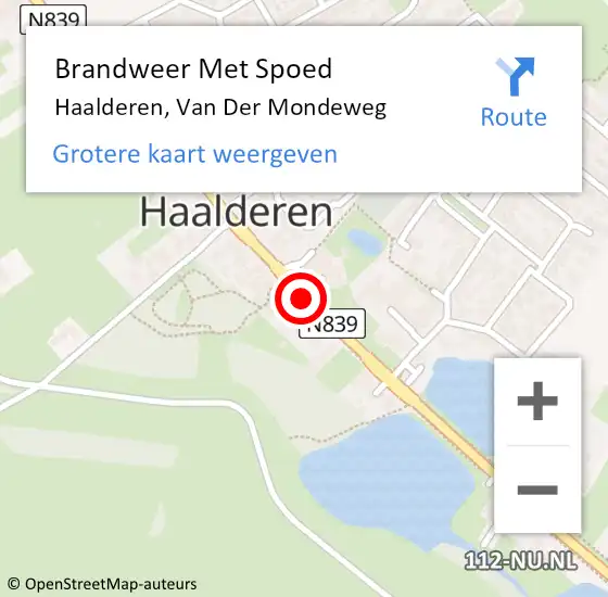 Locatie op kaart van de 112 melding: Brandweer Met Spoed Naar Haalderen, Van Der Mondeweg op 9 februari 2019 12:07