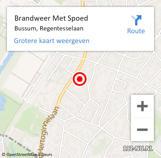 Locatie op kaart van de 112 melding: Brandweer Met Spoed Naar Bussum, Regentesselaan op 9 februari 2019 12:54