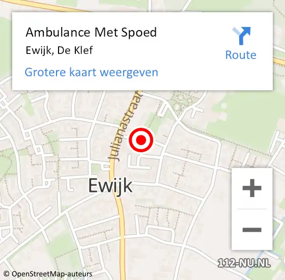 Locatie op kaart van de 112 melding: Ambulance Met Spoed Naar Ewijk, De Klef op 9 februari 2019 13:02