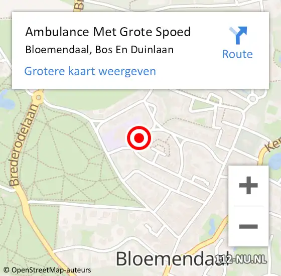 Locatie op kaart van de 112 melding: Ambulance Met Grote Spoed Naar Bloemendaal, Bos En Duinlaan op 9 februari 2019 13:50