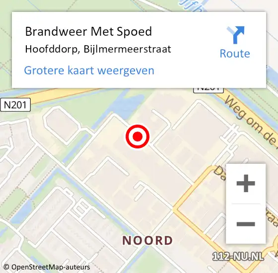 Locatie op kaart van de 112 melding: Brandweer Met Spoed Naar Hoofddorp, Bijlmermeerstraat op 9 februari 2019 14:02