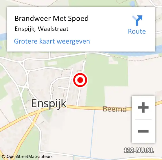 Locatie op kaart van de 112 melding: Brandweer Met Spoed Naar Enspijk, Waalstraat op 9 februari 2019 14:10