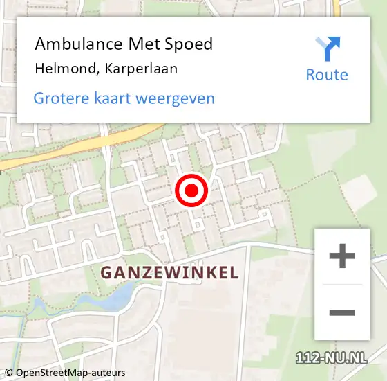 Locatie op kaart van de 112 melding: Ambulance Met Spoed Naar Helmond, Karperlaan op 9 februari 2019 14:22