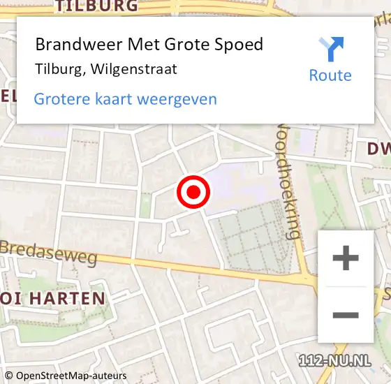 Locatie op kaart van de 112 melding: Brandweer Met Grote Spoed Naar Tilburg, Wilgenstraat op 9 februari 2019 14:23