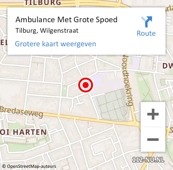 Locatie op kaart van de 112 melding: Ambulance Met Grote Spoed Naar Tilburg, Wilgenstraat op 9 februari 2019 14:26