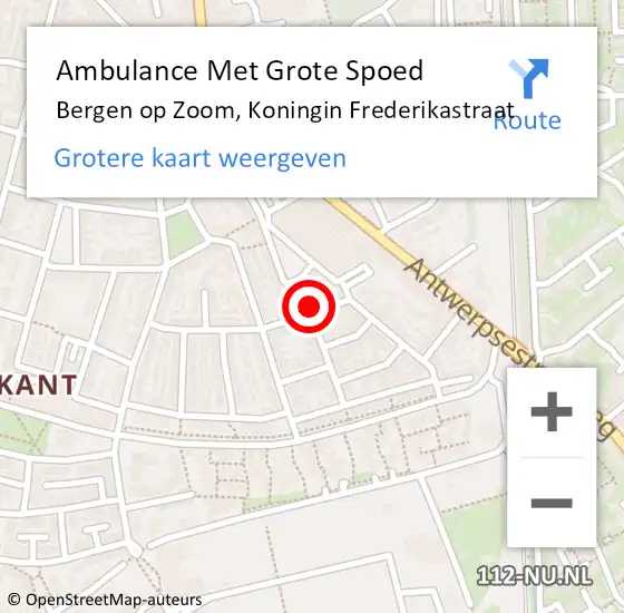 Locatie op kaart van de 112 melding: Ambulance Met Grote Spoed Naar Bergen op Zoom, Koningin Frederikastraat op 9 februari 2019 15:49