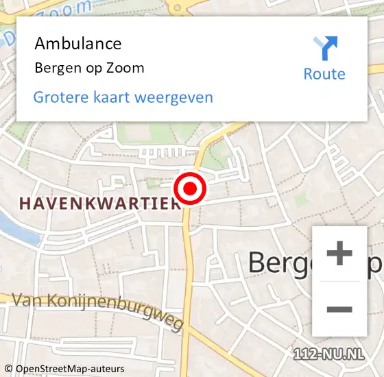 Locatie op kaart van de 112 melding: Ambulance Bergen op Zoom op 9 februari 2019 16:55