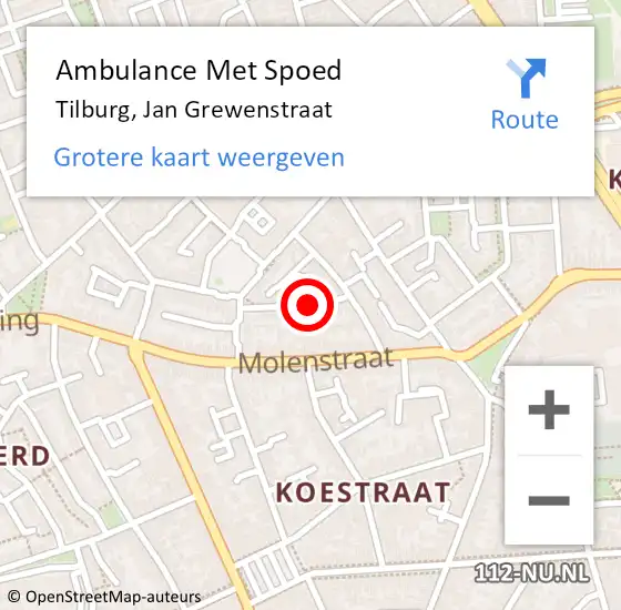 Locatie op kaart van de 112 melding: Ambulance Met Spoed Naar Tilburg, Jan Grewenstraat op 9 februari 2019 17:09