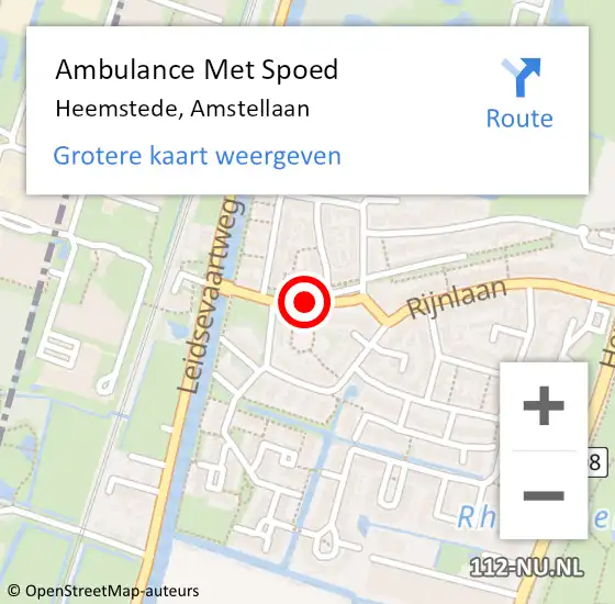 Locatie op kaart van de 112 melding: Ambulance Met Spoed Naar Heemstede, Amstellaan op 9 februari 2019 17:37