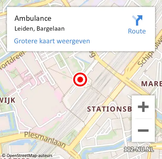 Locatie op kaart van de 112 melding: Ambulance Leiden, Bargelaan op 9 februari 2019 21:33