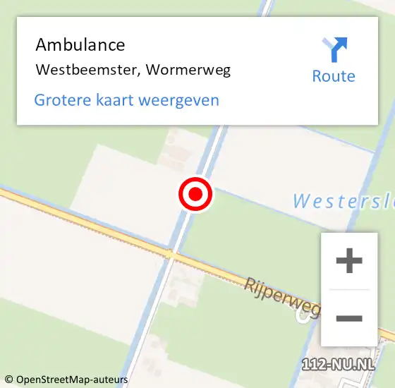 Locatie op kaart van de 112 melding: Ambulance Westbeemster, Wormerweg op 10 februari 2019 04:43