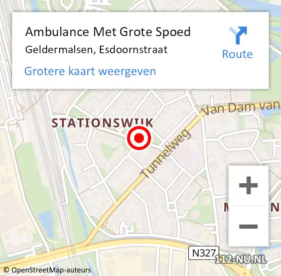 Locatie op kaart van de 112 melding: Ambulance Met Grote Spoed Naar Geldermalsen, Esdoornstraat op 10 februari 2019 08:21