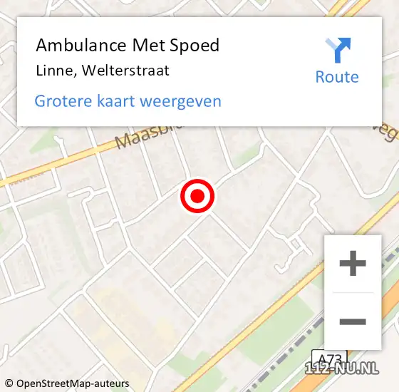 Locatie op kaart van de 112 melding: Ambulance Met Spoed Naar Linne, Welterstraat op 10 februari 2019 09:04