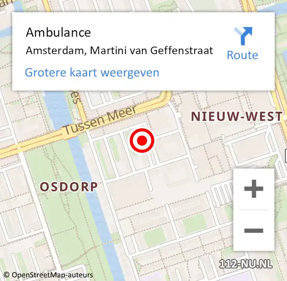 Locatie op kaart van de 112 melding: Ambulance Amsterdam, Martini van Geffenstraat op 10 februari 2019 09:47