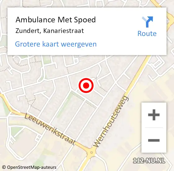 Locatie op kaart van de 112 melding: Ambulance Met Spoed Naar Zundert, Kanariestraat op 10 februari 2019 10:17