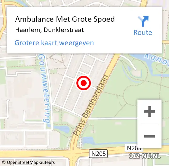 Locatie op kaart van de 112 melding: Ambulance Met Grote Spoed Naar Haarlem, Dunklerstraat op 10 februari 2019 17:30
