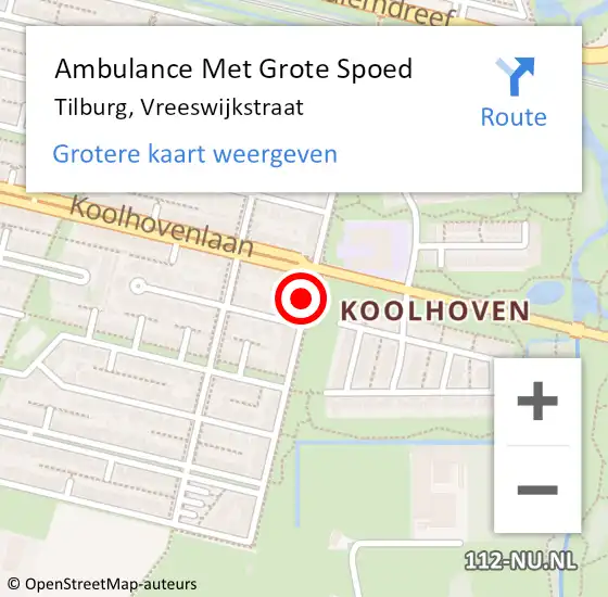 Locatie op kaart van de 112 melding: Ambulance Met Grote Spoed Naar Tilburg, Vreeswijkstraat op 10 februari 2019 18:15