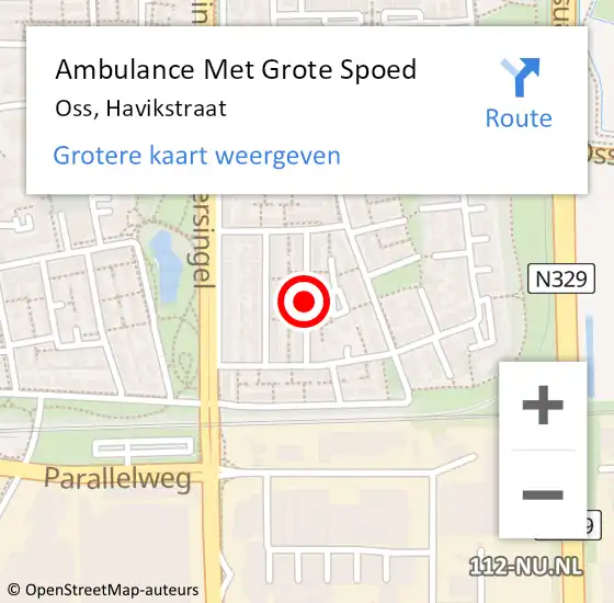 Locatie op kaart van de 112 melding: Ambulance Met Grote Spoed Naar Oss, Havikstraat op 10 februari 2019 19:48