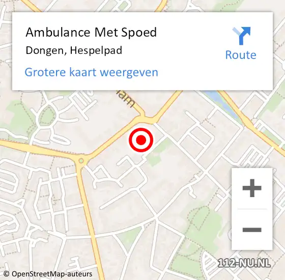 Locatie op kaart van de 112 melding: Ambulance Met Spoed Naar Dongen, Hespelpad op 10 februari 2019 20:11