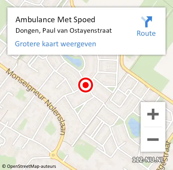 Locatie op kaart van de 112 melding: Ambulance Met Spoed Naar Dongen, Paul van Ostayenstraat op 10 februari 2019 20:38
