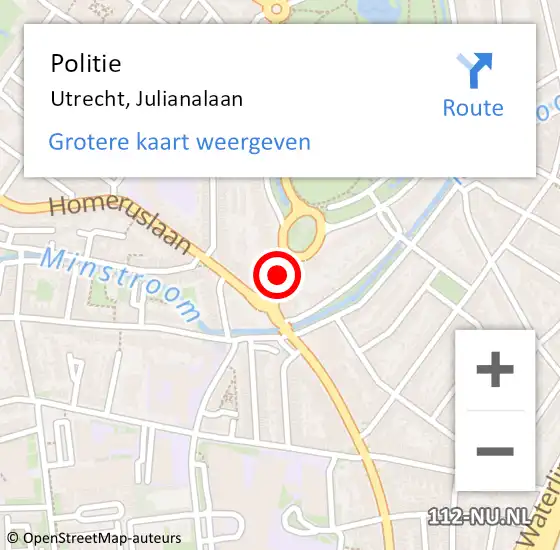 Locatie op kaart van de 112 melding: Politie Utrecht, Julianalaan op 10 februari 2019 20:42