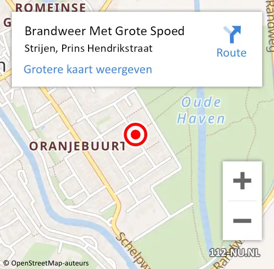 Locatie op kaart van de 112 melding: Brandweer Met Grote Spoed Naar Strijen, Prins Hendrikstraat op 10 februari 2019 22:26