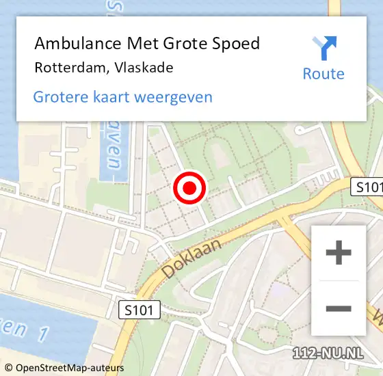 Locatie op kaart van de 112 melding: Ambulance Met Grote Spoed Naar Rotterdam, Vlaskade op 10 februari 2019 22:27