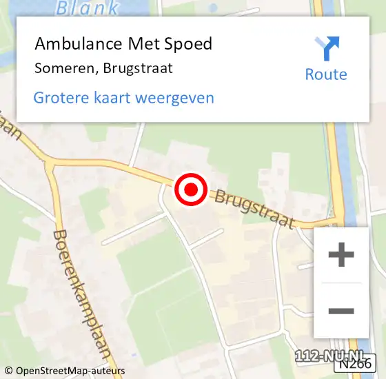 Locatie op kaart van de 112 melding: Ambulance Met Spoed Naar Someren, Brugstraat op 10 februari 2019 23:55