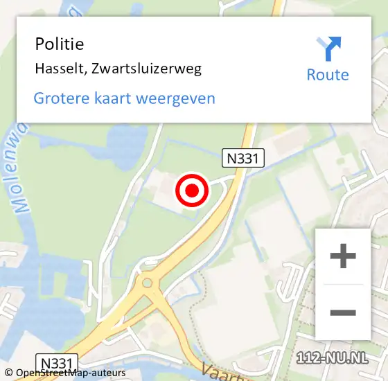 Locatie op kaart van de 112 melding: Politie Hasselt, Zwartsluizerweg op 11 februari 2019 01:21